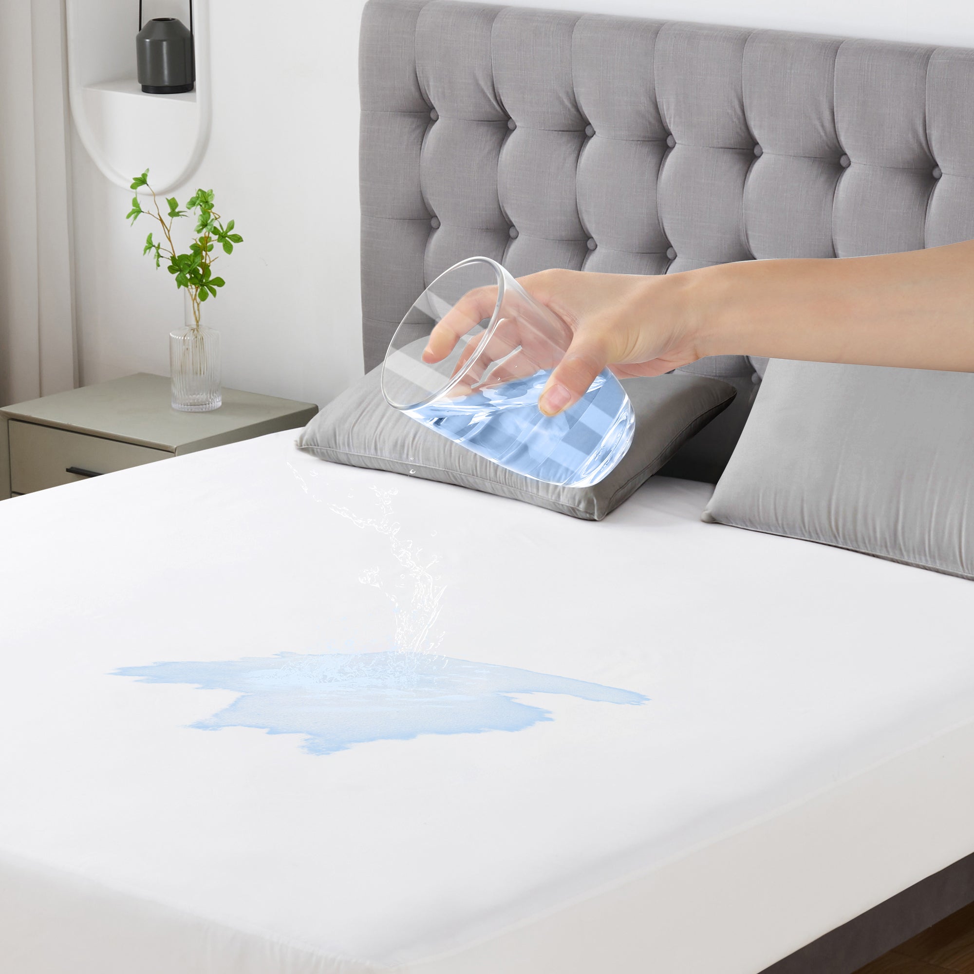 LINENOVA Polyester Waterproof Mattress Protector White Fitted 5sizes