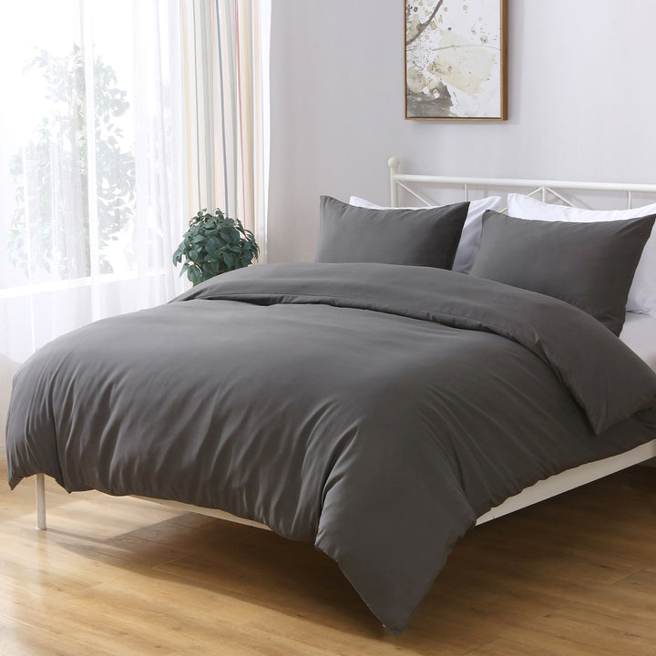 LINENOVA 1200TC Ultra Soft Microfibre Bed Quilt Cover Set Dark Grey