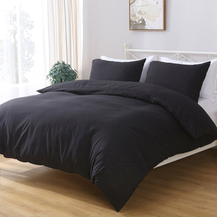 LINENOVA 1200TC Ultra Soft Microfibre Bed Quilt Cover Set Black