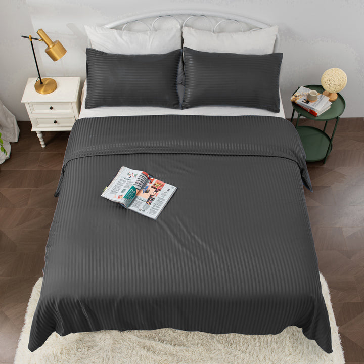 LINENOVA Brushed Microfibre Striped Bed Quilt Cover Set Single Dark Grey