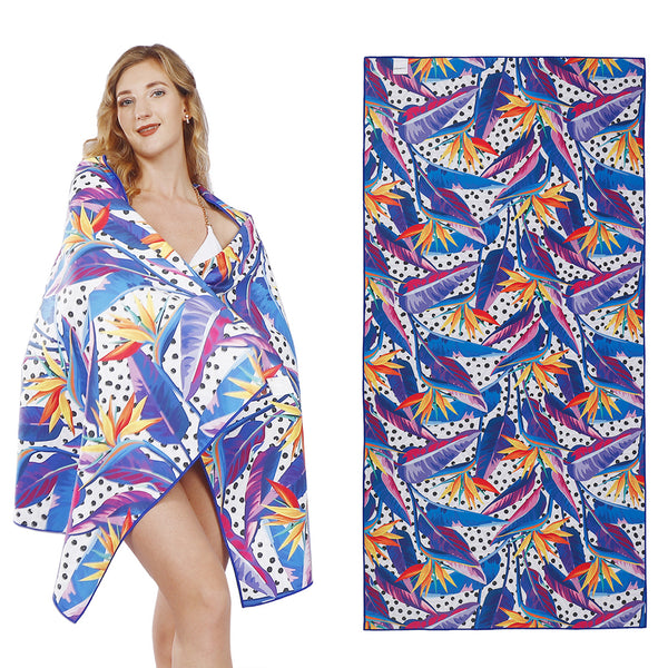 LINENOVA Microfibre Double Sided Printed Beach Towel 80x160cm Birds of Paradise