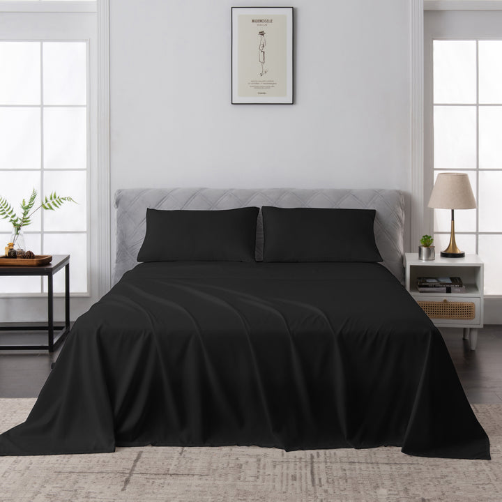 LINENOVA 1500TC Bamboo Blend Bed Sheet Set King Black