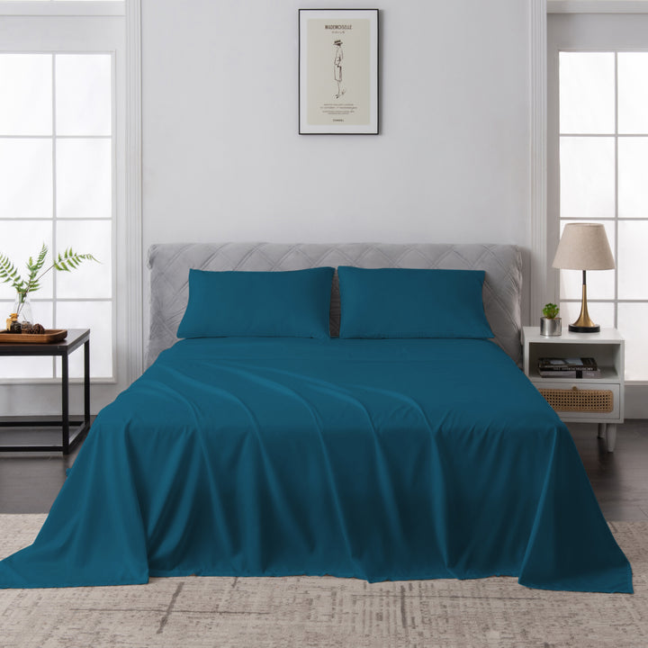 LINENOVA 1500TC Bamboo Blend Bed Sheet Set King Biscay Blue