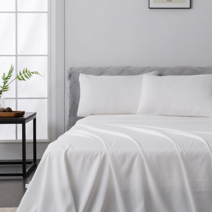 LINENOVA 1500TC Bamboo Blend Bed Sheet Set Queen White