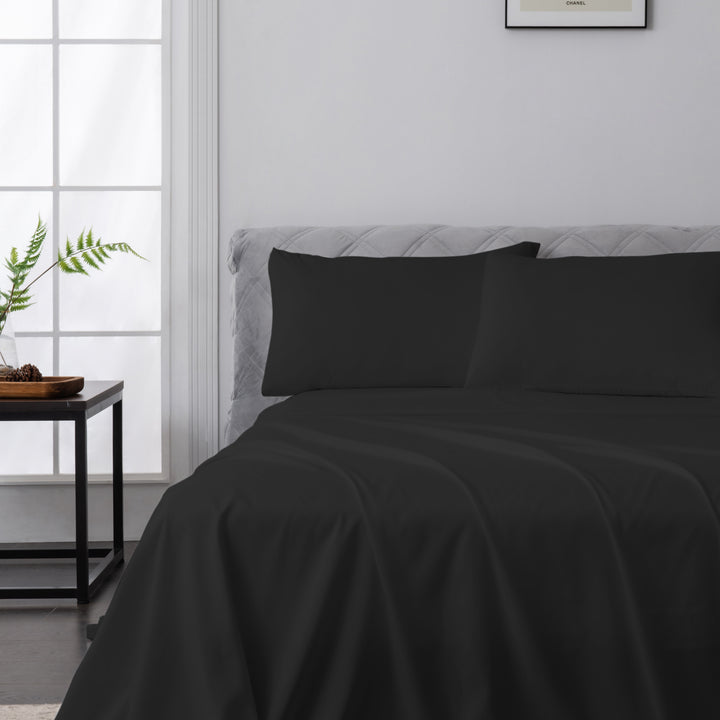 LINENOVA 1500TC Bamboo Blend Bed Sheet Set Queen Black