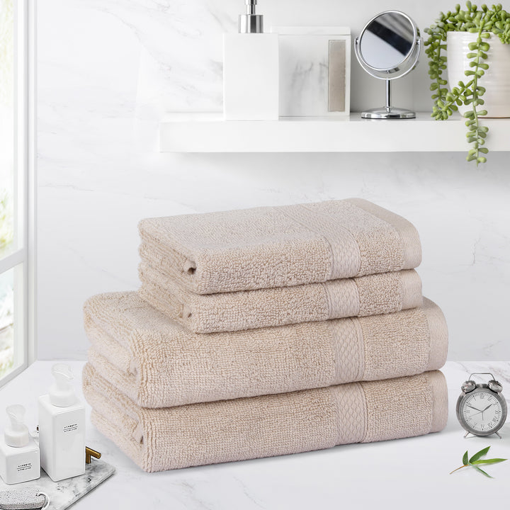 LINENOVA 650GSM Cotton Hand Towels Face Washer Set 4Pcs Linen