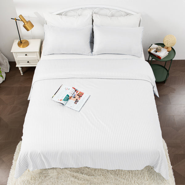 LINENOVA Brushed Microfibre Striped Bed Quilt Cover Set Single White