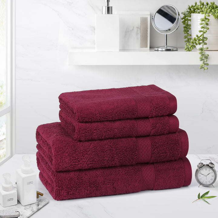 LINENOVA 650GSM Cotton Hand Towels Face Washer Set 4Pcs Burgundy