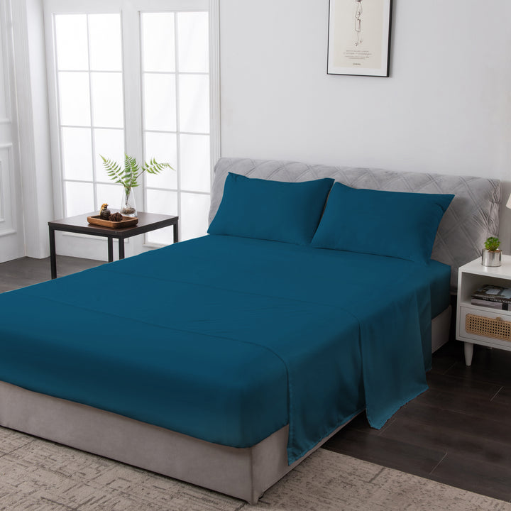 LINENOVA 1500TC Bamboo Blend Bed Sheet Set Double Biscay Blue