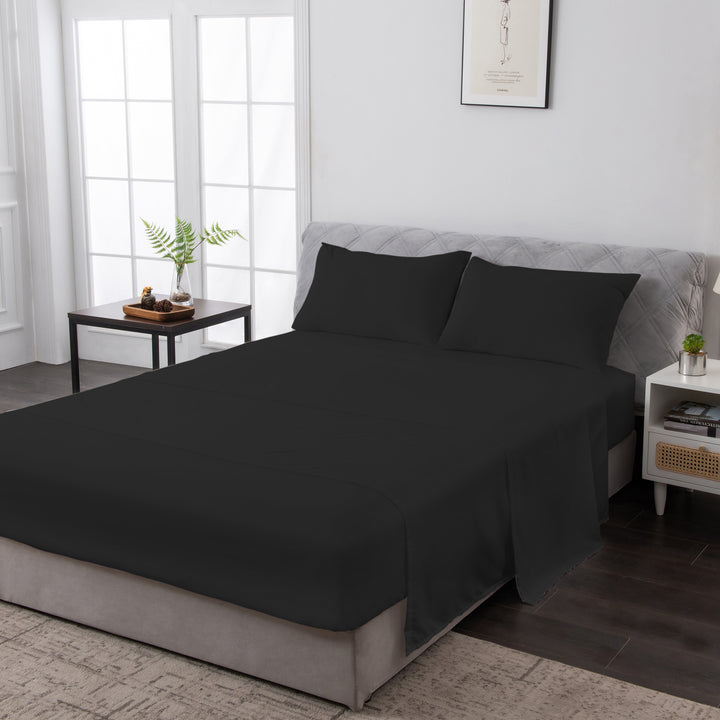 LINENOVA 1500TC Bamboo Blend Bed Sheet Set Double Black