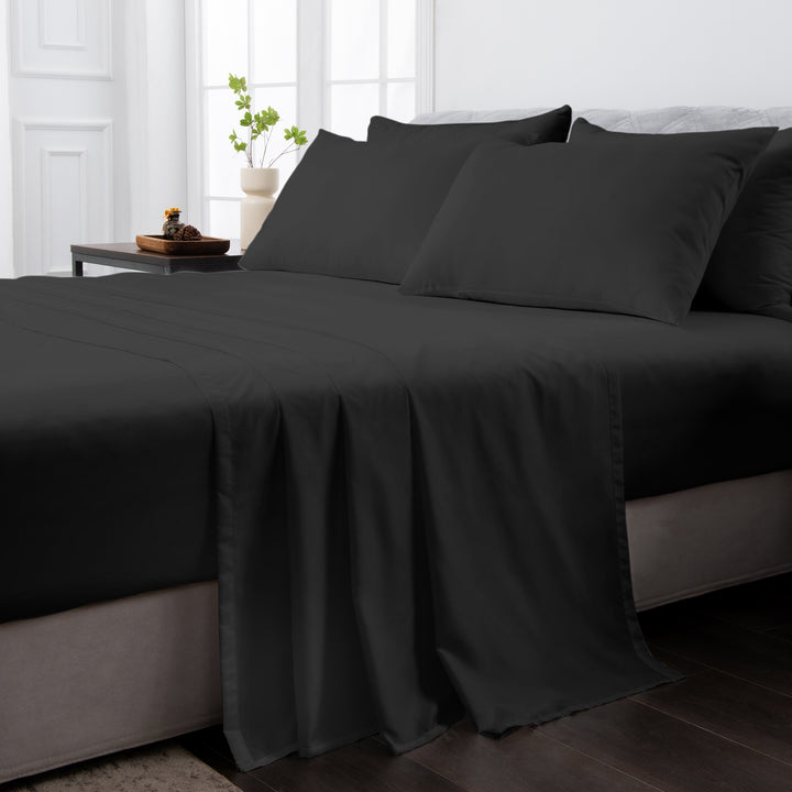 1500TC Bamboo Blend Bed Sheet Set King Single Black