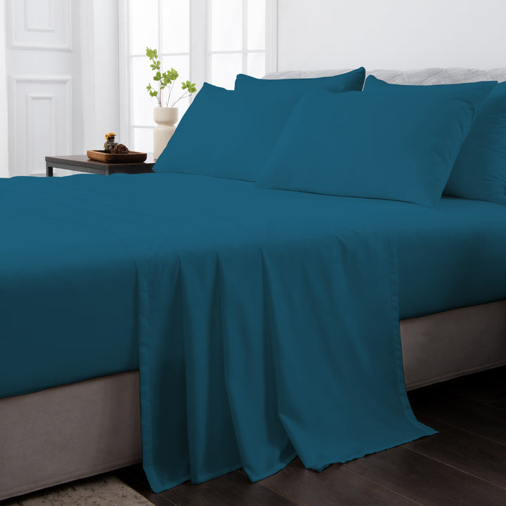 LINENOVA 1500TC Bamboo Blend Bed Sheet Set King Single Biscay Blue