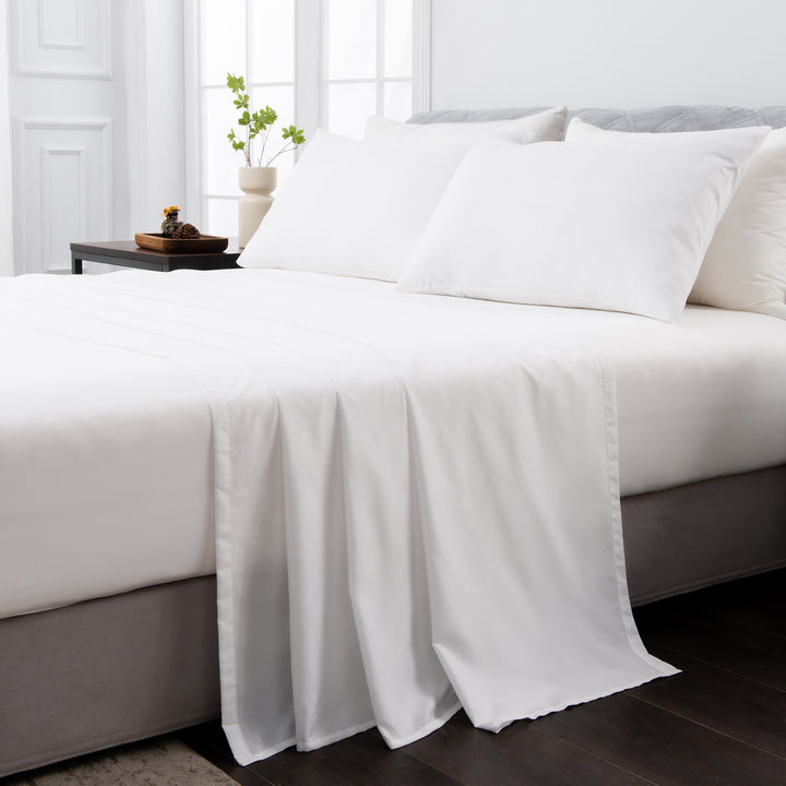 LINENOVA 1500TC Bamboo Blend Bed Sheet Set King Single White