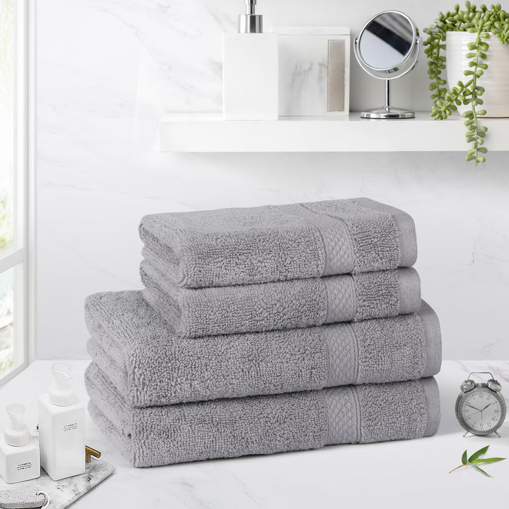 LINENOVA 650GSM Cotton Hand Towels Face Washer Set 4Pcs Silver