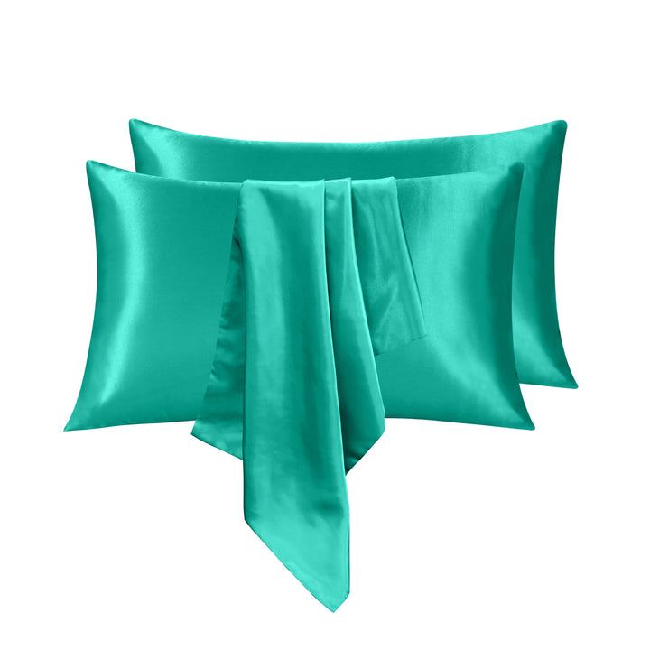 LINENOVA 2PK Satin Pillowcases Dark Green