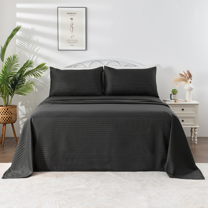 LINENOVA Brushed Microfibre Striped Bed Sheet Set King Black