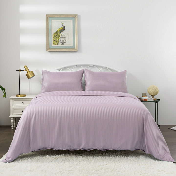 LINENOVA Brushed Microfibre Striped Bed Quilt Cover Set Super King Light Purple