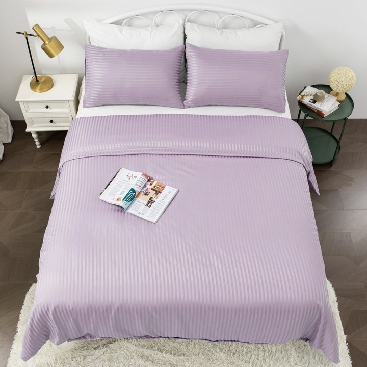 LINENOVA Brushed Microfibre Striped Bed Quilt Cover Set Single Light Purple