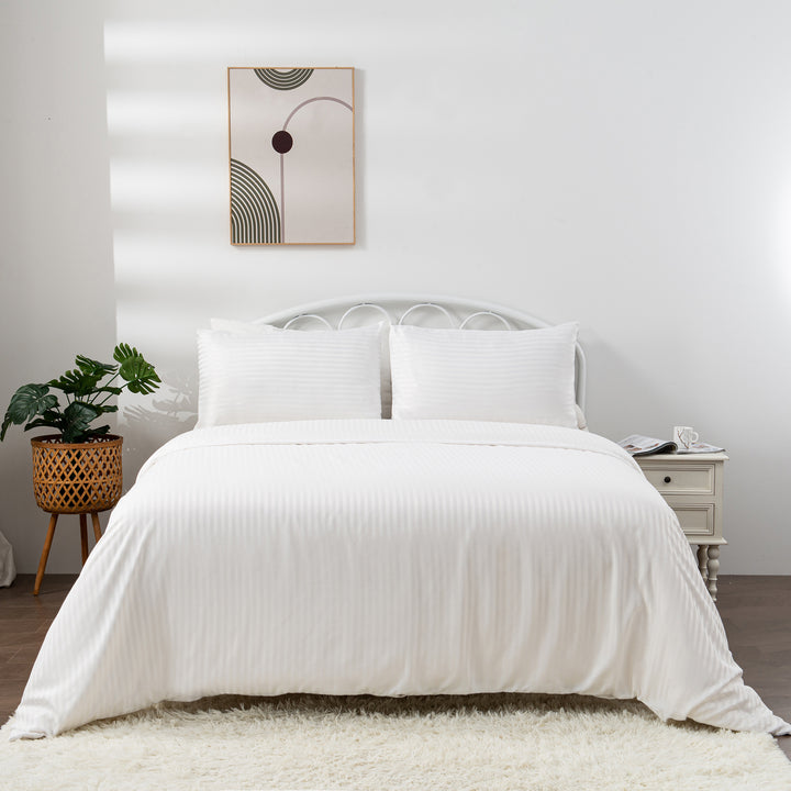LINENOVA Brushed Microfibre Striped Bed Quilt Cover Set Super King White