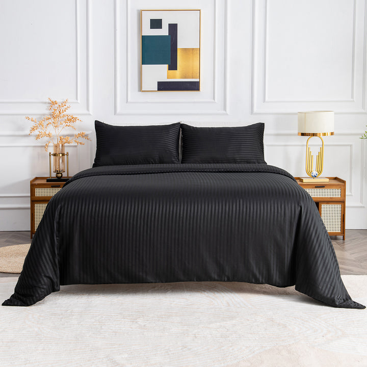 LINENOVA Brushed Microfibre Striped Bed Quilt Cover Set Super King Black