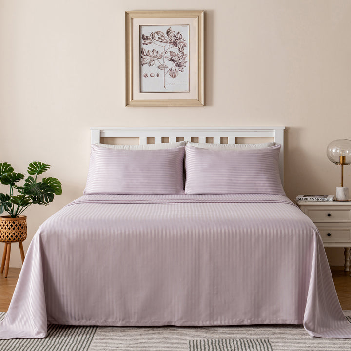 LINENOVA Brushed Microfibre Striped Bed Sheet Set King Light Purple