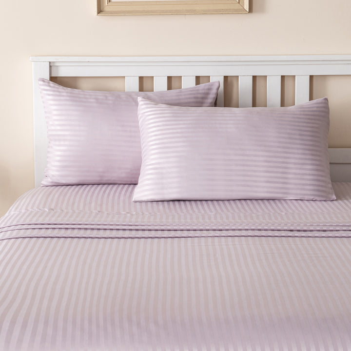 LINENOVA Brushed Microfibre Striped Bed Sheet Set Single Light Purple