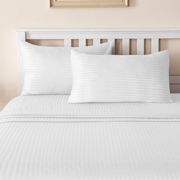 LINENOVA Brushed Microfibre Striped Bed Sheet Set Single White