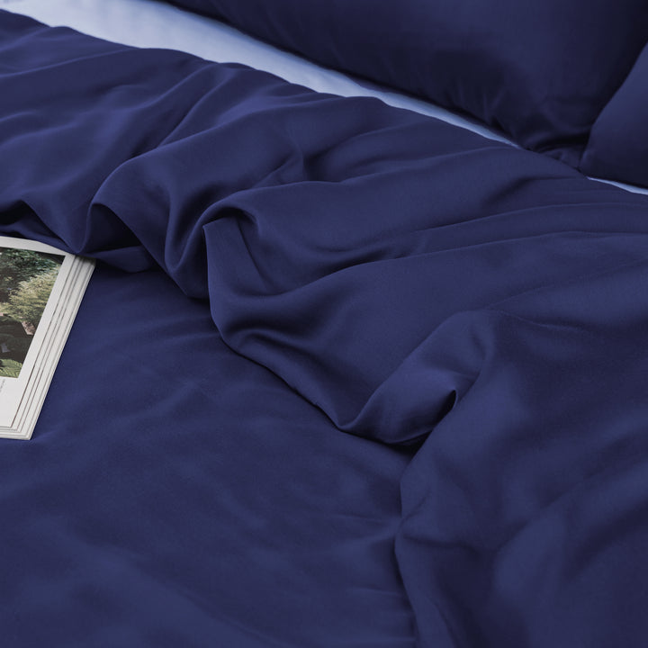 Bamboo Bedding Quilt Cover Set - Navy Queen