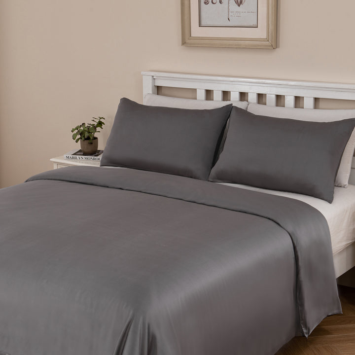 Bamboo Bedding Quilt Cover Set - Charcoal Queen