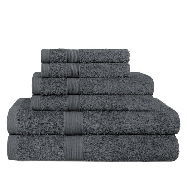 LINENOVA 550GSM Cotton Bath Towels Set 6Pcs Charcoal