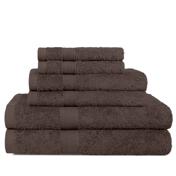 LINENOVA 550GSM Cotton Bath Towels Set 6Pcs Chocolate Brown