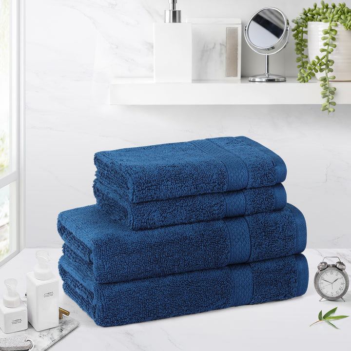 LINENOVA 650GSM Cotton Hand Towels Face Washer Set 4Pcs Navy