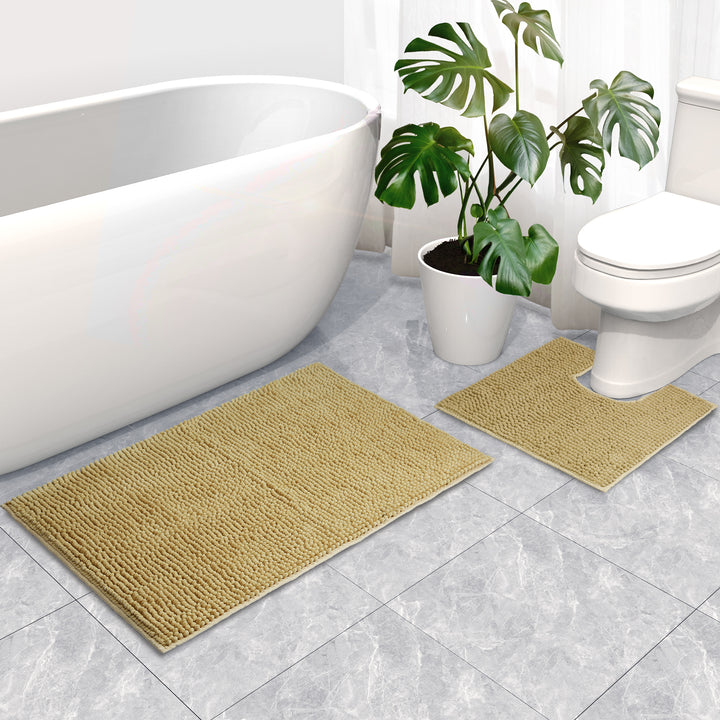 LINENOVA Chenille Bath Mat and Toilet Mat Linen