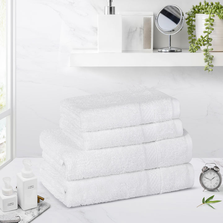 LINENOVA 650GSM Cotton Hand Towels Face Washer Set 4Pcs White