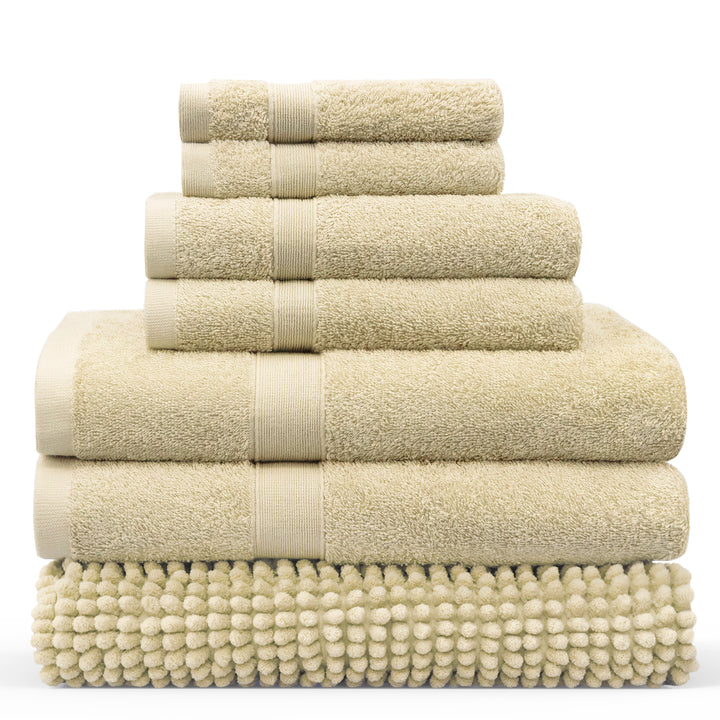 LINENOVA 550GSM Cotton Bath Towel-Bath Mat Sets 7Pcs Linen