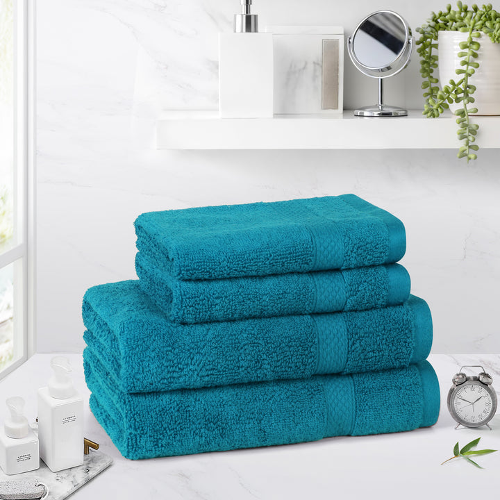 LINENOVA 650GSM Cotton Hand Towels Face Washer Set 4Pcs Teal