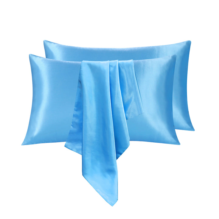 LINENOVA 2PK Satin Pillowcases Light Blue